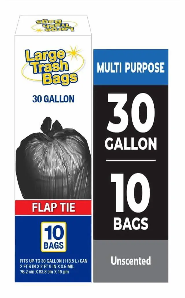 Main image of Basic Large Trash Bags, 30 Gallon, Flap Tie, 10 Bags