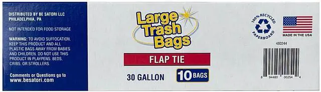 Alt view image 2 of 6 - Basic Large Trash Bags, 30 Gallon, Flap Tie, 10 Bags