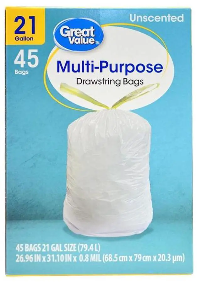 Main image of Great Value 21 Gallon Drawstring Trash Bag, Unscented, 45 Bags