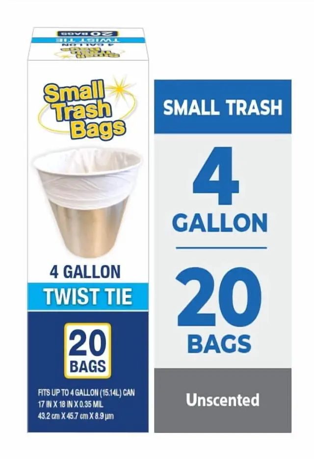 Main image of Basic 4 Gallon Twist Tie Bathroom Bags, 20 Bags