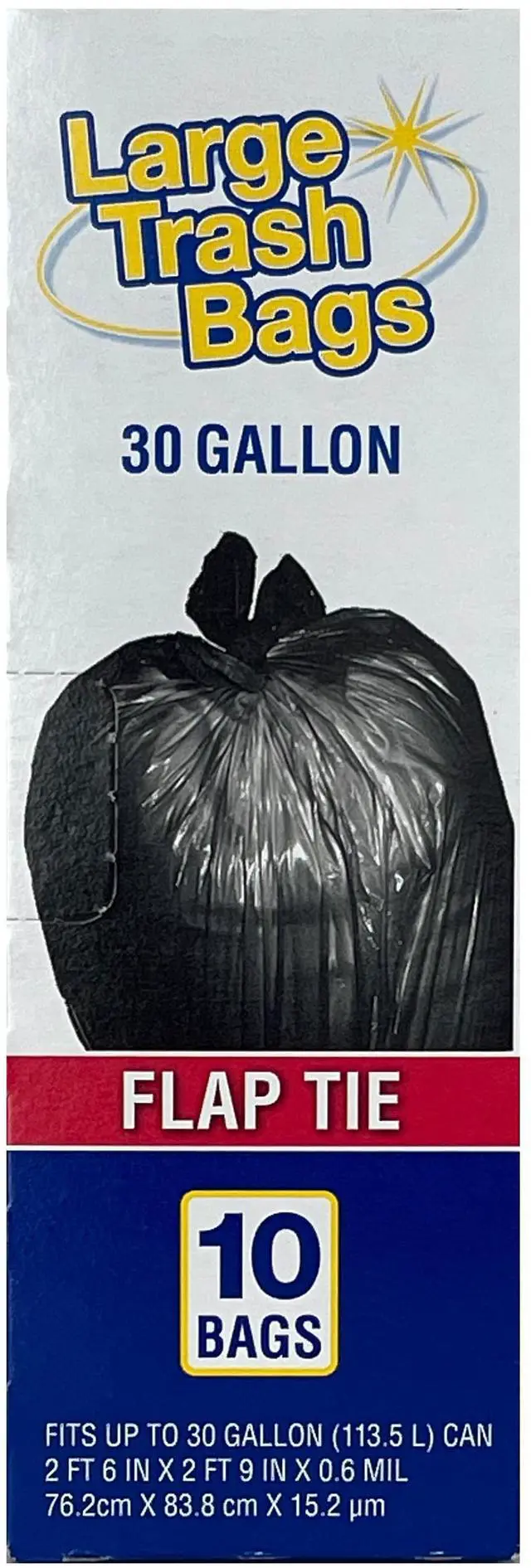 Alt view image 6 of 6 - Basic Large Trash Bags, 30 Gallon, Flap Tie, 10 Bags