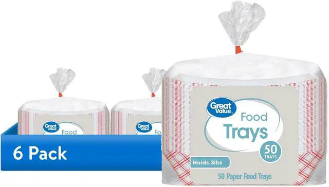 Main image of (6 pack) Great Value Disposable Paper Food Trays, Holds Up to 3 lb, 50 Count