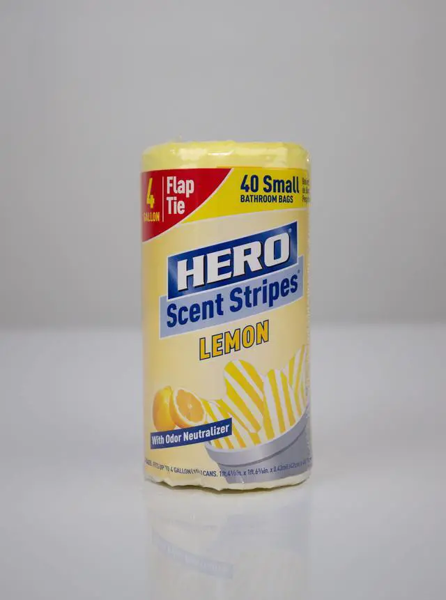 Alt view image 2 of 5 - Hero Scent Stripes 4-Gallon, Lemon Scented, Small Flap Tie Trash Bags, 40 Count