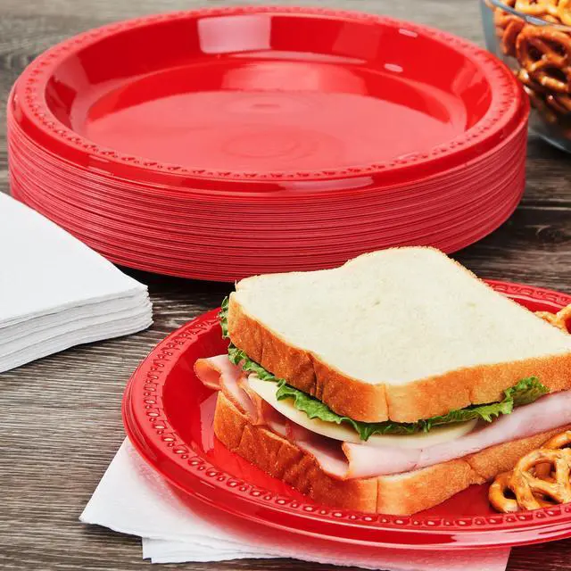 Alt view image 2 of 5 - Great Value Disposable Plastic Party Plates, Red, 9 in, 50 Count