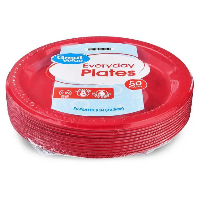 Alt view image 4 of 5 - Great Value Disposable Plastic Party Plates, Red, 9 in, 50 Count