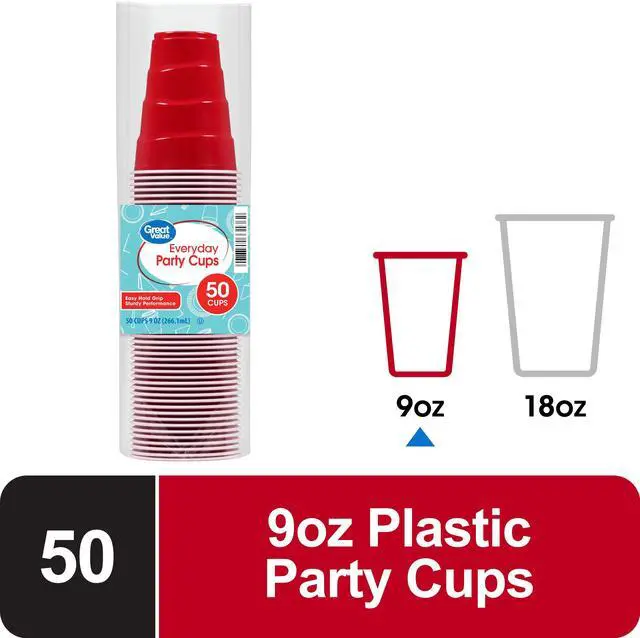 Main image of Great Value Disposable Plastic Party Cups, Red, 9 oz, 50 Count