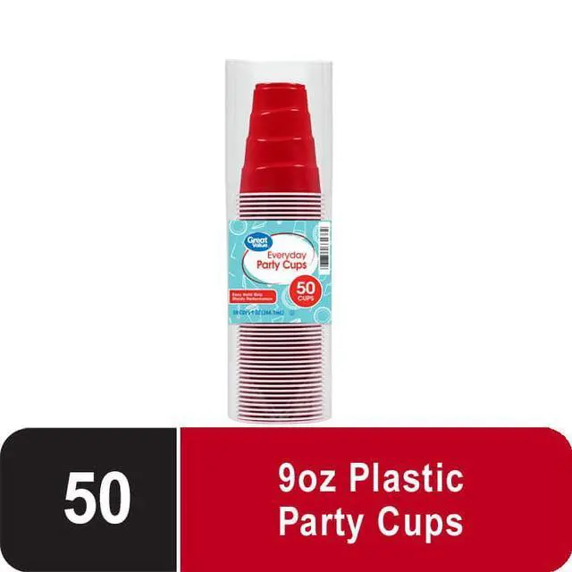 Alt view image 2 of 5 - Great Value Disposable Plastic Party Cups, Red, 9 oz, 50 Count