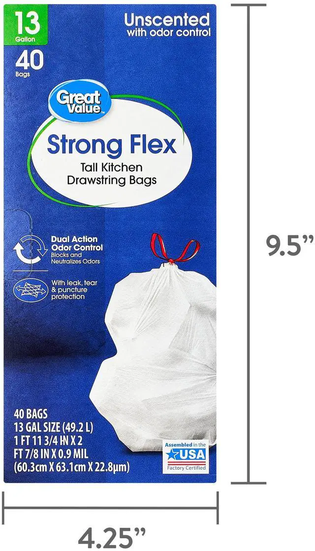 Alt view image 5 of 6 - Great Value Strong Flex Tall Kitchen Drawstring Bags, 13 Gallon, Unscented, 40 Count