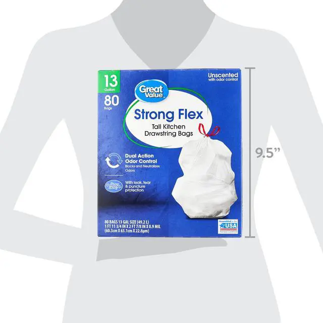 Alt view image 6 of 6 - Great Value Strong Flex Tall Kitchen Drawstring Bags, 13 Gallon, Unscented, 40 Count