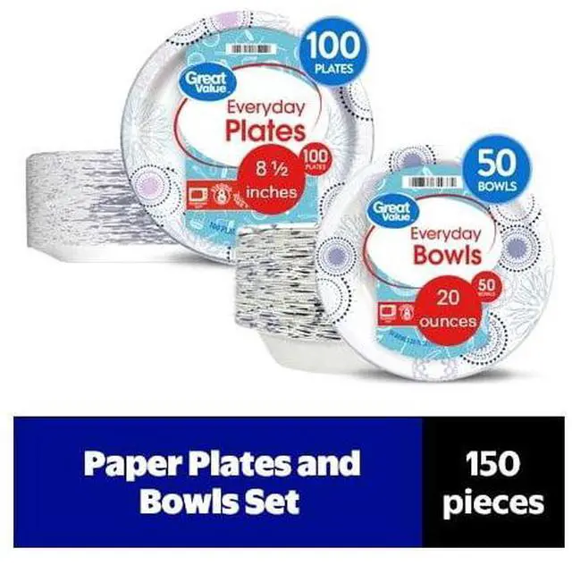 Main image of Great Value 8.5" Paper Plates and 20oz Paper Bowls Set