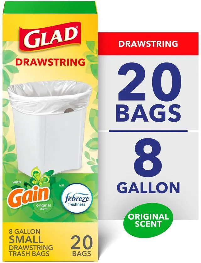 Main image of Glad Drawstring 8-Gallon Medium Trash Bags, Gain Original Scent, 20 Bags