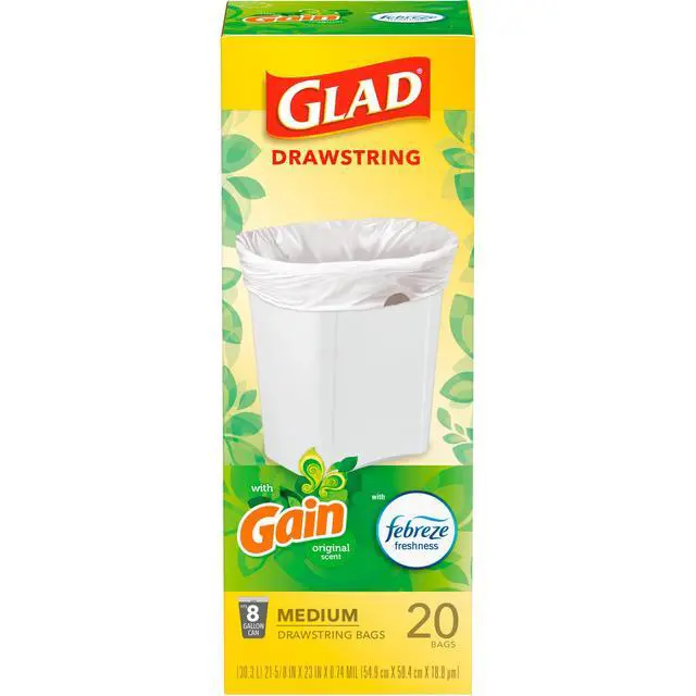 Alt view image 6 of 7 - Glad Drawstring 8-Gallon Medium Trash Bags, Gain Original Scent, 20 Bags
