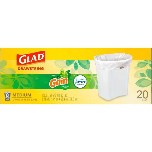 Alt view image 7 of 7 - Glad Drawstring 8-Gallon Medium Trash Bags, Gain Original Scent, 20 Bags