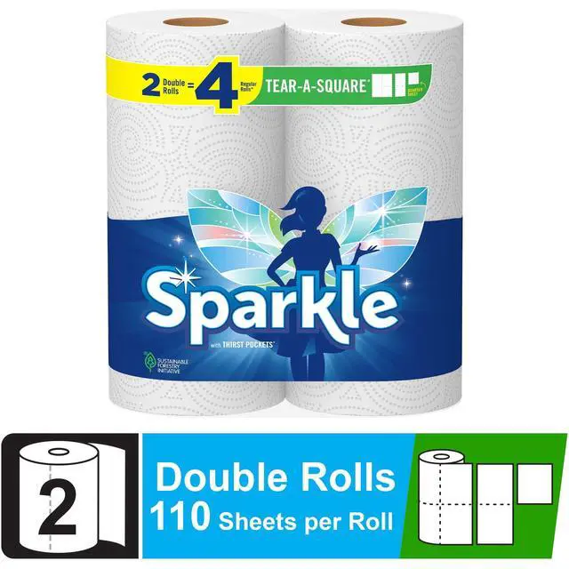 Alt view image 2 of 6 - (2 pack) Sparkle Tear-A-Square Paper Towels, 2 Double Rolls, 110 Sheets per Roll