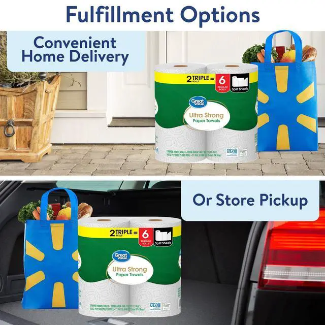 Alt view image 5 of 7 - Great Value Ultra Strong Paper Towels, 2 Triple Rolls, 330 Sheets