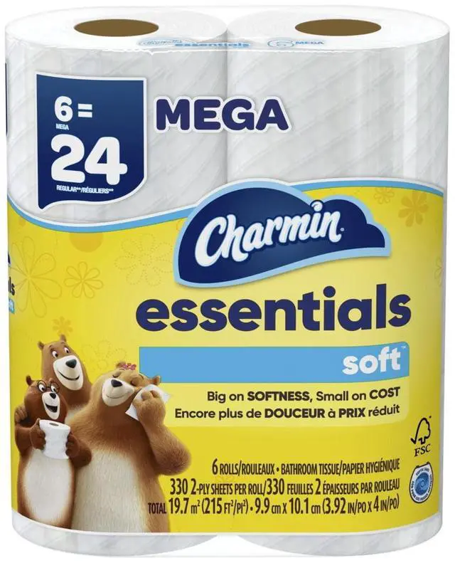 Alt view image 3 of 6 - Charmin Essentials Soft Toilet Paper 6 Mega Rolls, 330 Sheets Per Roll
