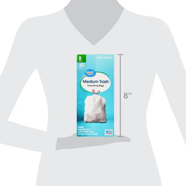 Alt view image 6 of 6 - Great Value Medium Drawstring Trash Bags, 8 Gallon, 40 Count