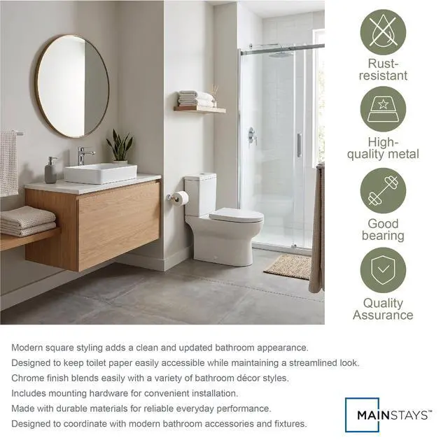Alt view image 6 of 6 - Mainstays Chrome Wall Mount Toilet Paper Holder with Hardware