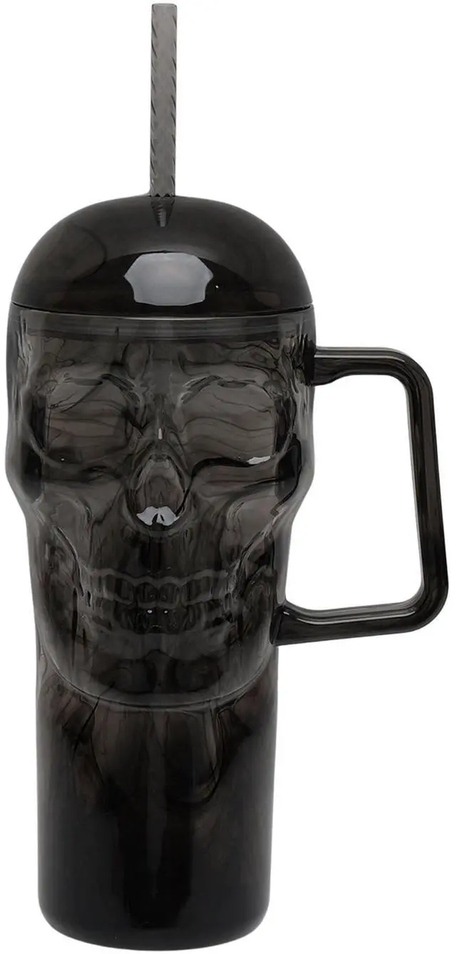 Main image of Way To Celebrate 30 oz Acrylic Skull Tumbler with Straw and Handle, Black Swirl