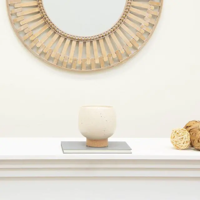 Alt view image 5 of 5 - Mainstays 5.5 in Cream Speckle Ceramic Indoor Planter with Tan Base