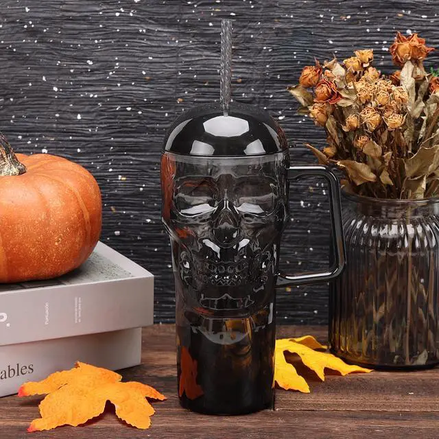 Alt view image 5 of 6 - Way To Celebrate 30 oz Acrylic Skull Tumbler with Straw and Handle, Black Swirl