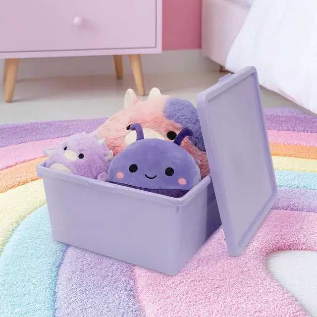 Alt view image 2 of 5 - Your Zone Kids Medium Plastic Stacking Storage Bin with Lid, Purple, 12 in x 12.4 in x 6.3 in