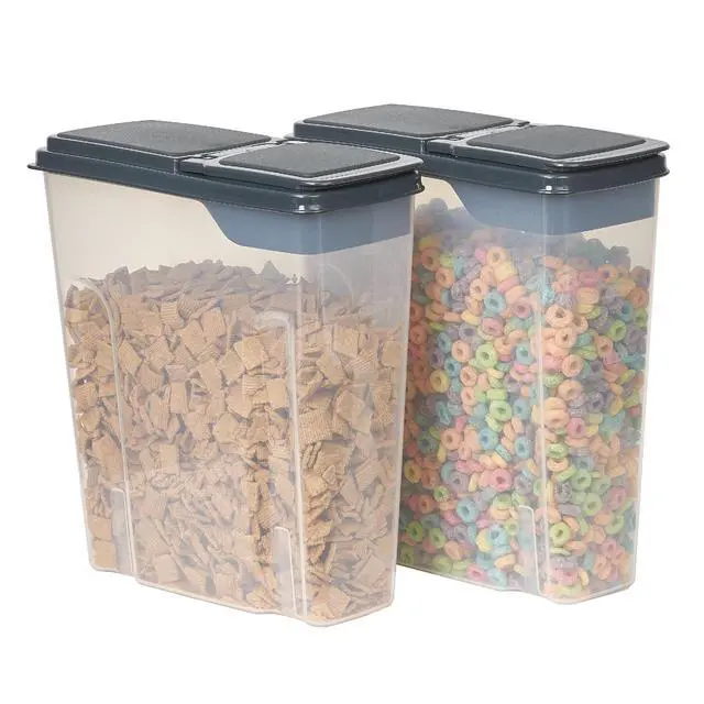 Alt view image 4 of 7 - Mainstays 2-Pack Plastic Cereal Keeper Storage Containers, Kitchen Pantry Organizer Canisters for Cereal and Dry Food Storage, 24 Cup Capacity, Dark Gray Lid