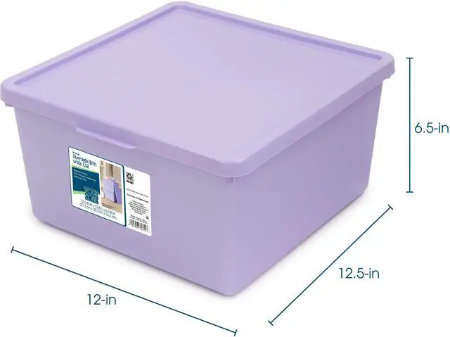 Alt view image 3 of 5 - Your Zone Kids Medium Plastic Stacking Storage Bin with Lid, Purple, 12 in x 12.4 in x 6.3 in