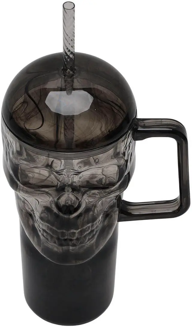 Alt view image 6 of 6 - Way To Celebrate 30 oz Acrylic Skull Tumbler with Straw and Handle, Black Swirl