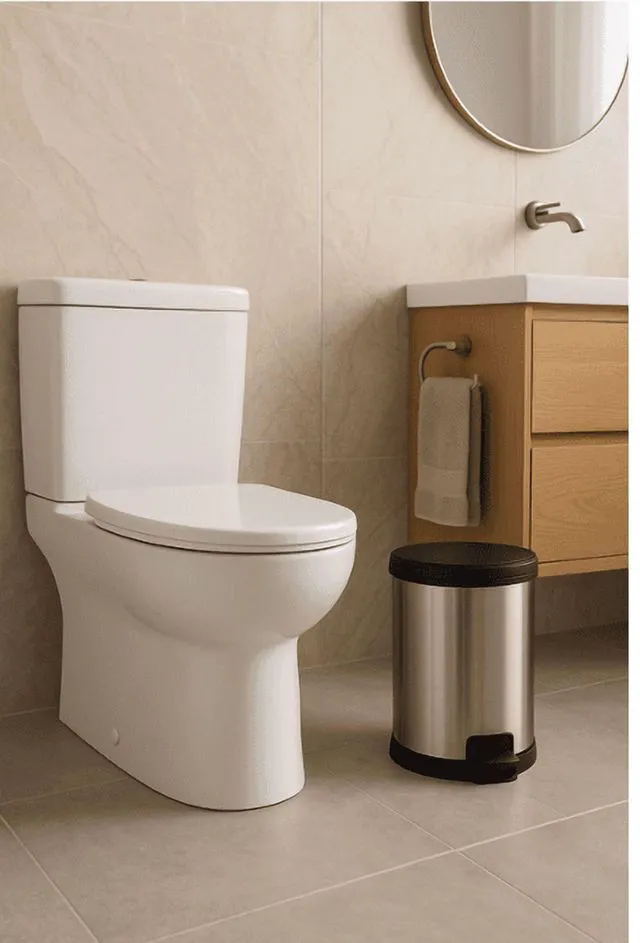 Alt view image 3 of 5 - Mainstays Bathroom Trash Can, 1.5 Gallon Small Plastic Step Garbage Bucket Bin with Lid, Silver