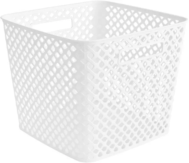 Main image of Mainstays Cube Decorative Plastic Storage Basket, Arctic White