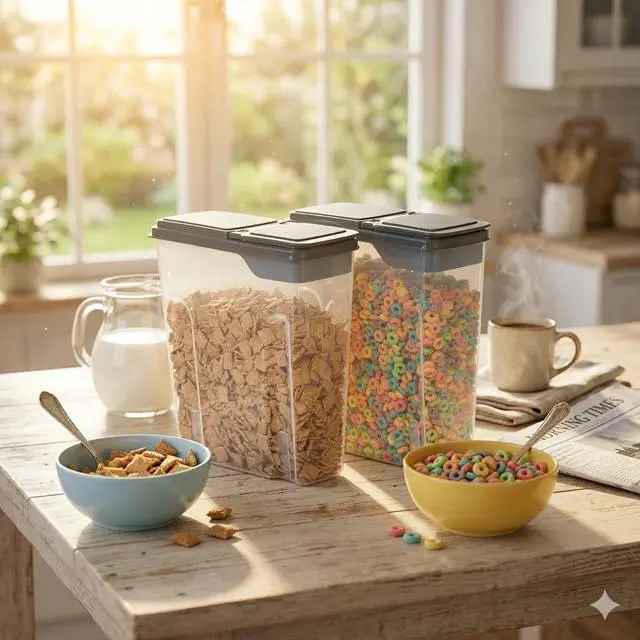 Alt view image 7 of 7 - Mainstays 2-Pack Plastic Cereal Keeper Storage Containers, Kitchen Pantry Organizer Canisters for Cereal and Dry Food Storage, 24 Cup Capacity, Dark Gray Lid
