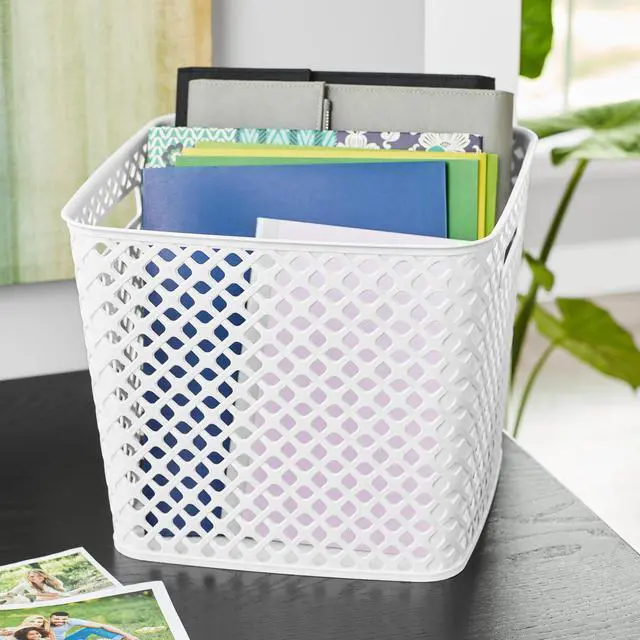 Alt view image 2 of 5 - Mainstays Cube Decorative Plastic Storage Basket, Arctic White