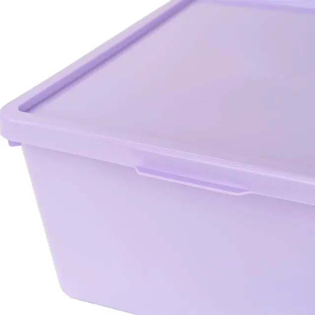 Alt view image 5 of 5 - Your Zone Kids Medium Plastic Stacking Storage Bin with Lid, Purple, 12 in x 12.4 in x 6.3 in