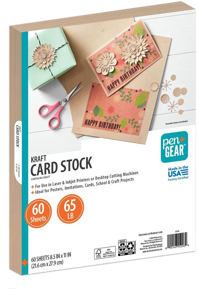 Main image of Pen+Gear Kraft Card Stock Paper, 8.5"x 11", 65 lb, 60 Sheets