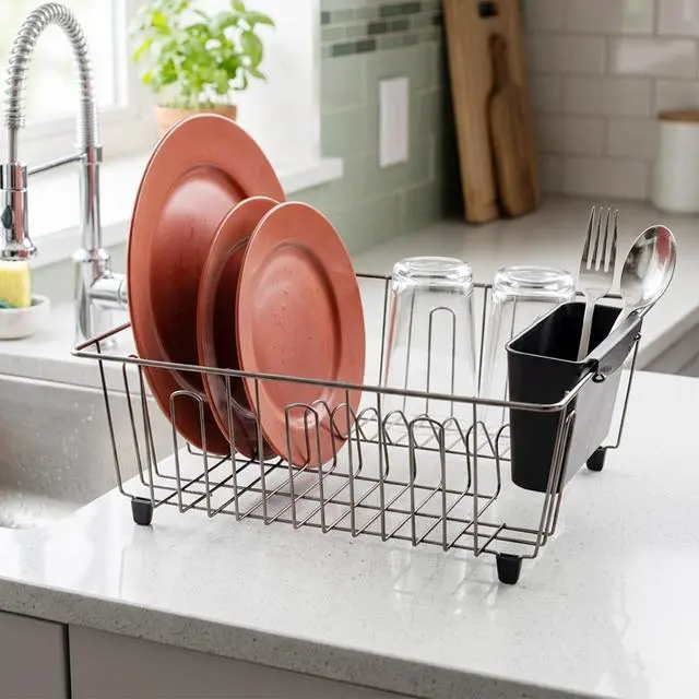 Alt view image 5 of 6 - Mainstays Small Dish Drainer Rack - Chrome/Black