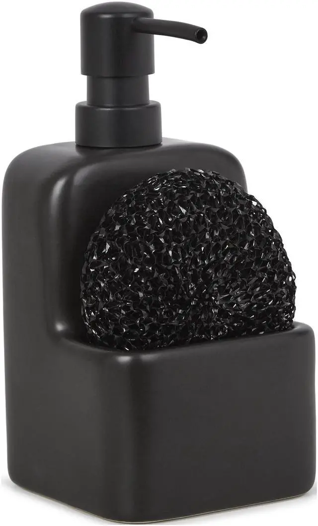 Main image of Mainstays Ceramic Soap Dispenser with Sponge Caddy, Black