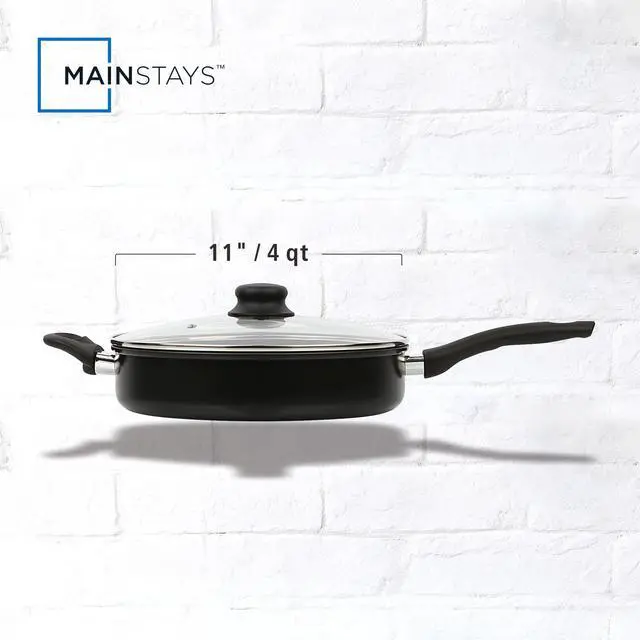 Alt view image 2 of 6 - Mainstays 4 qt 28 cm Nonstick Jumbo Cooker Frying Pan with Glass Lid, Black