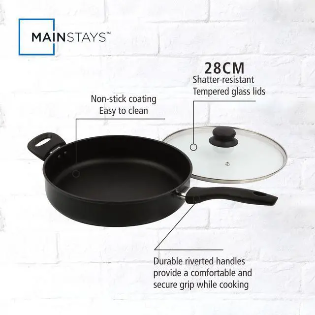 Alt view image 3 of 6 - Mainstays 4 qt 28 cm Nonstick Jumbo Cooker Frying Pan with Glass Lid, Black