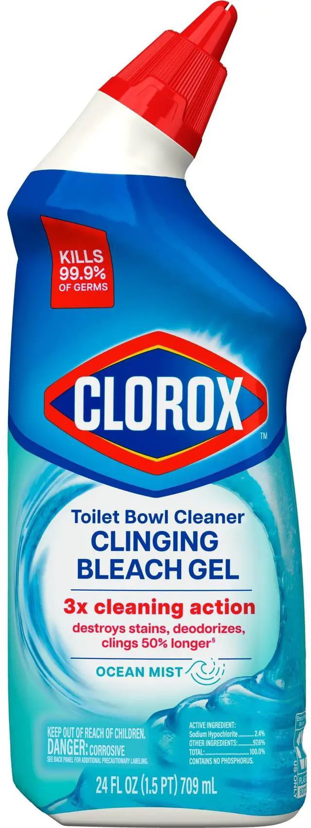 Alt view image 2 of 7 - Clorox Toilet Bowl Cleaner Clinging Bleach Gel, Ocean Mist, 24 Fluid Ounces
