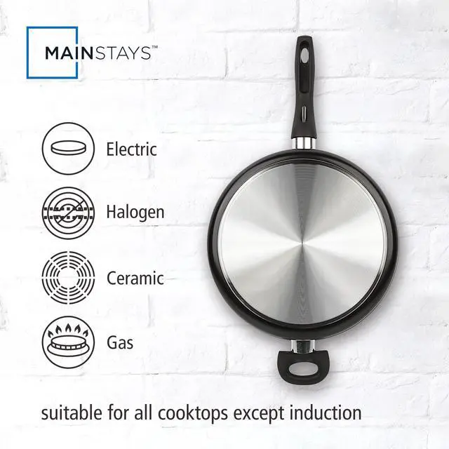 Alt view image 4 of 6 - Mainstays 4 qt 28 cm Nonstick Jumbo Cooker Frying Pan with Glass Lid, Black