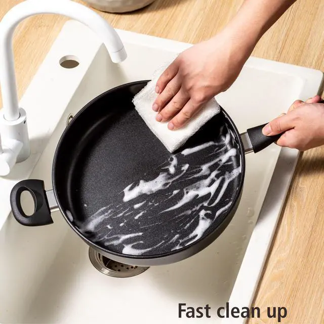 Alt view image 5 of 6 - Mainstays 4 qt 28 cm Nonstick Jumbo Cooker Frying Pan with Glass Lid, Black