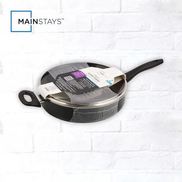 Alt view image 6 of 6 - Mainstays 4 qt 28 cm Nonstick Jumbo Cooker Frying Pan with Glass Lid, Black