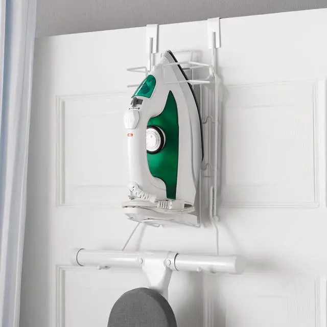 Alt view image 3 of 7 - Mainstays OvertheDoor Iron & Ironing Board Holder SpaceSaving Steel Storage Rack, White