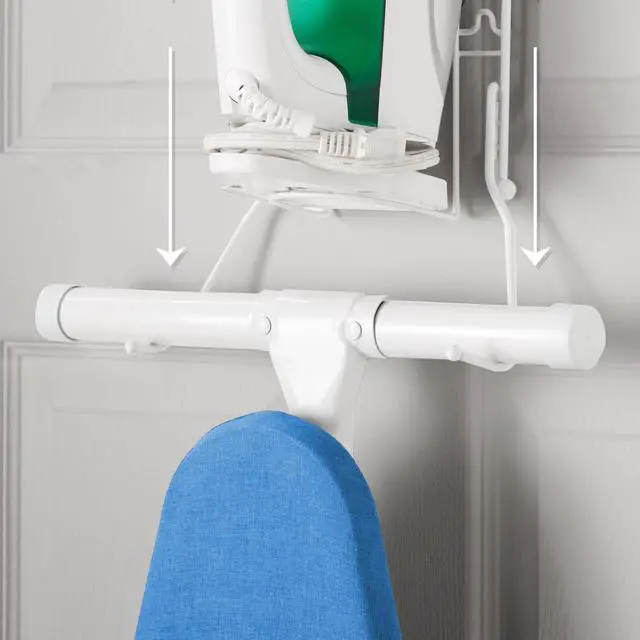 Alt view image 4 of 7 - Mainstays OvertheDoor Iron & Ironing Board Holder SpaceSaving Steel Storage Rack, White