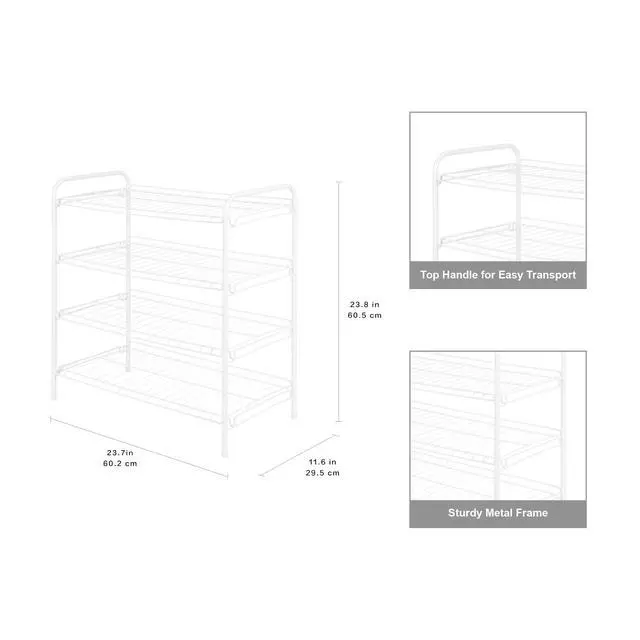 Alt view image 3 of 6 - Mainstays Steel Wire Shoe Organizer, 4-Tiers, 12 Shoe Pair Capacity, Durable Shoe Rack, White