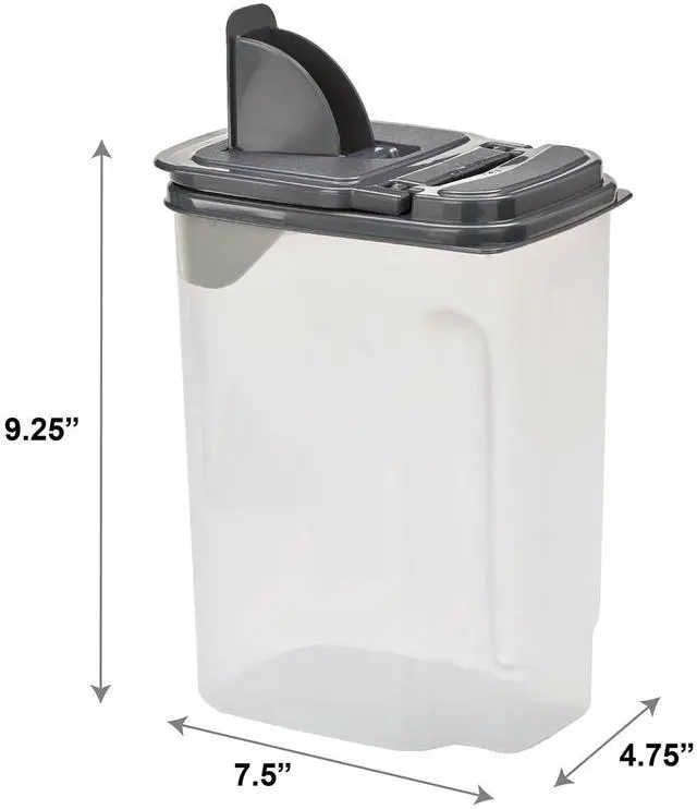 Main image of Mainstays 3.5 QT Plastic Food Dispenser, Clear with Gray Lid (1 Each) 7.5" L x 3.75" W x 9.25" H, Designed to Help with Kitchen Organization and Accessibility