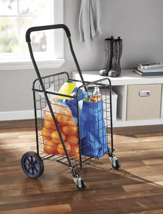 Alt view image 2 of 7 - Mainstays Metal Rolling Utility Shopping Cart with Foldable Design
