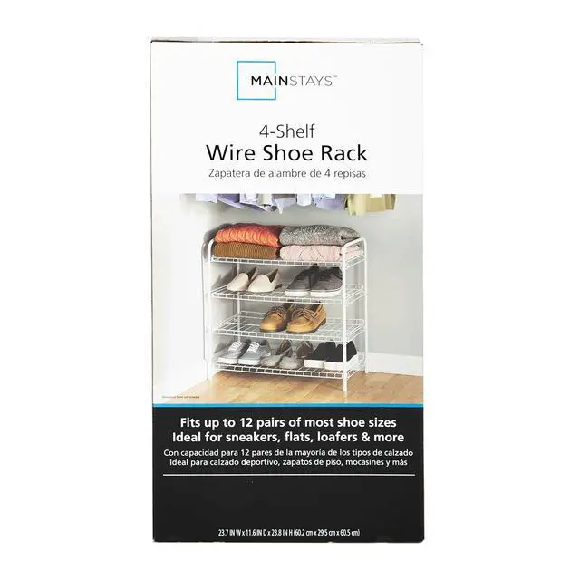 Alt view image 5 of 6 - Mainstays Steel Wire Shoe Organizer, 4-Tiers, 12 Shoe Pair Capacity, Durable Shoe Rack, White