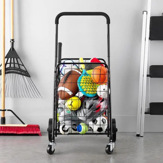 Alt view image 3 of 7 - Mainstays Metal Rolling Utility Shopping Cart with Foldable Design